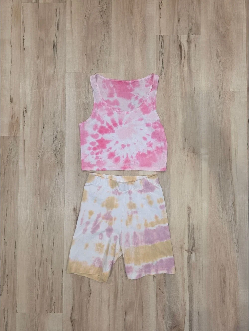 Tie Dye Crop Tank Top and Biker Shorts Set